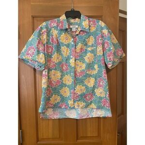 Vintage 90s Hawaiian Funky Women's Floral Short Sleeve Surf Y2K Large Retro